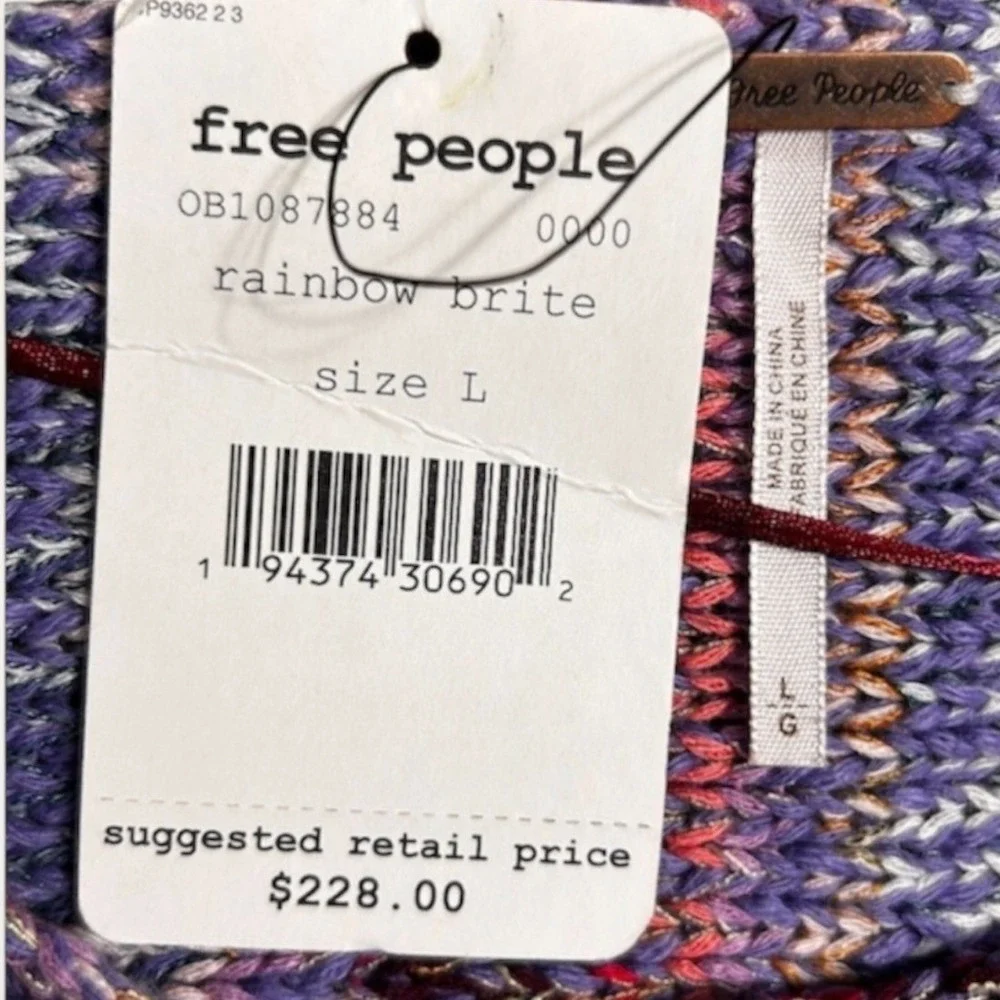 Free‎ People Rainbow Sprite Fringe Poncho Sweater L Oversized Boho Knit NWT $228